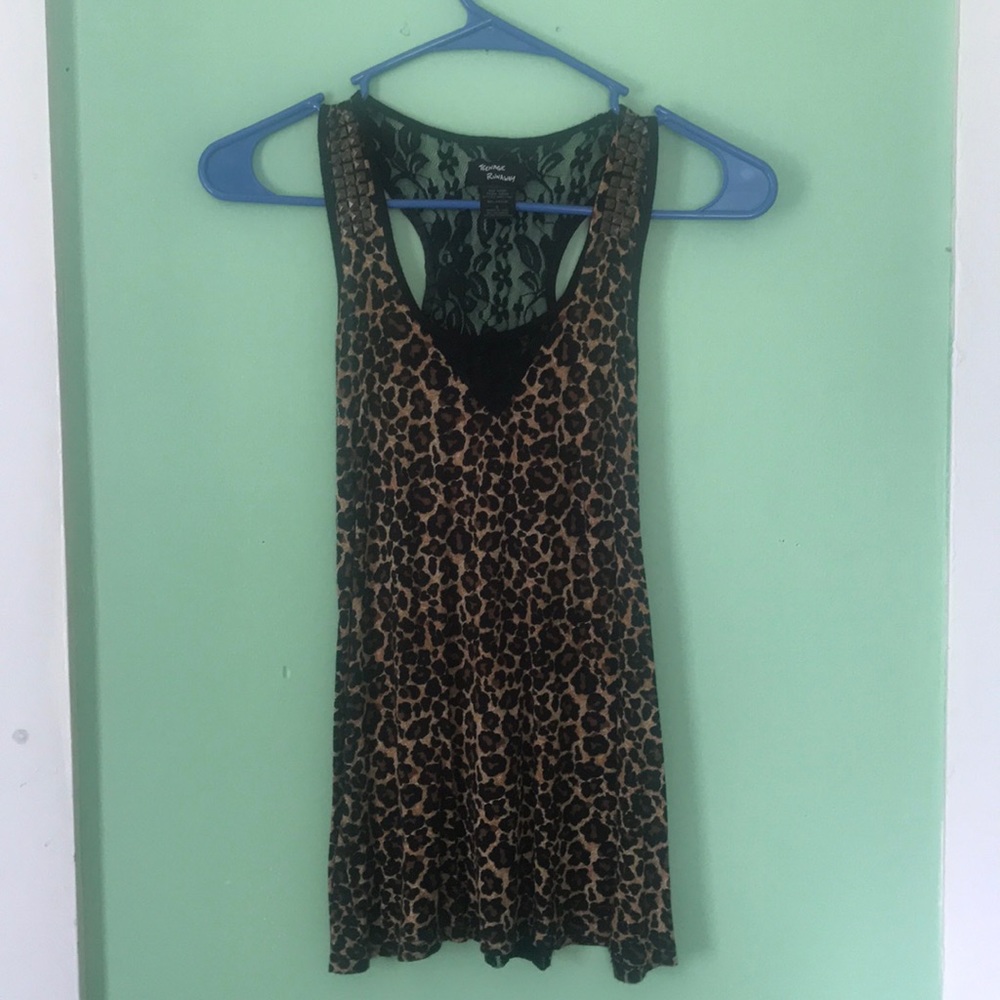Leopard print studded top with a lace backing